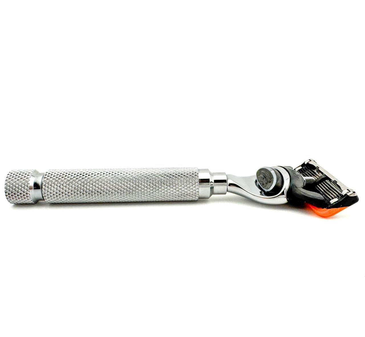 Parker - Mango de afeitar de 5 cuchillas para Fusion Blades - Mango con textura para un afeitado suave y sin tirón | Afeitadora de lujo con hoja Fusion incluida