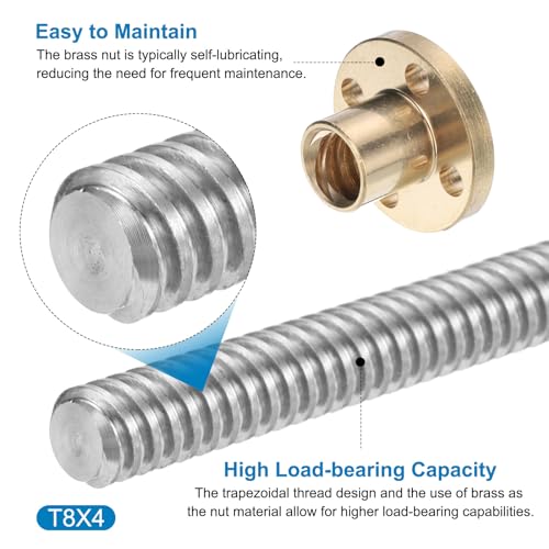 Uxcell F24012900UX0351 2 Pcs 300Mm / 12 Inch Tr8X4 Stainless Steel Lead Screw thumb #3