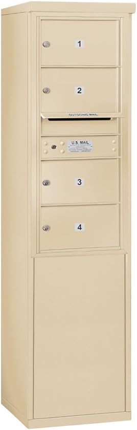 Salsbury Industries 3910S-04AFP Single Column, 4 MB2 Doors, Private Access Free Standing Horizontal 4C Mailbox, Aluminum