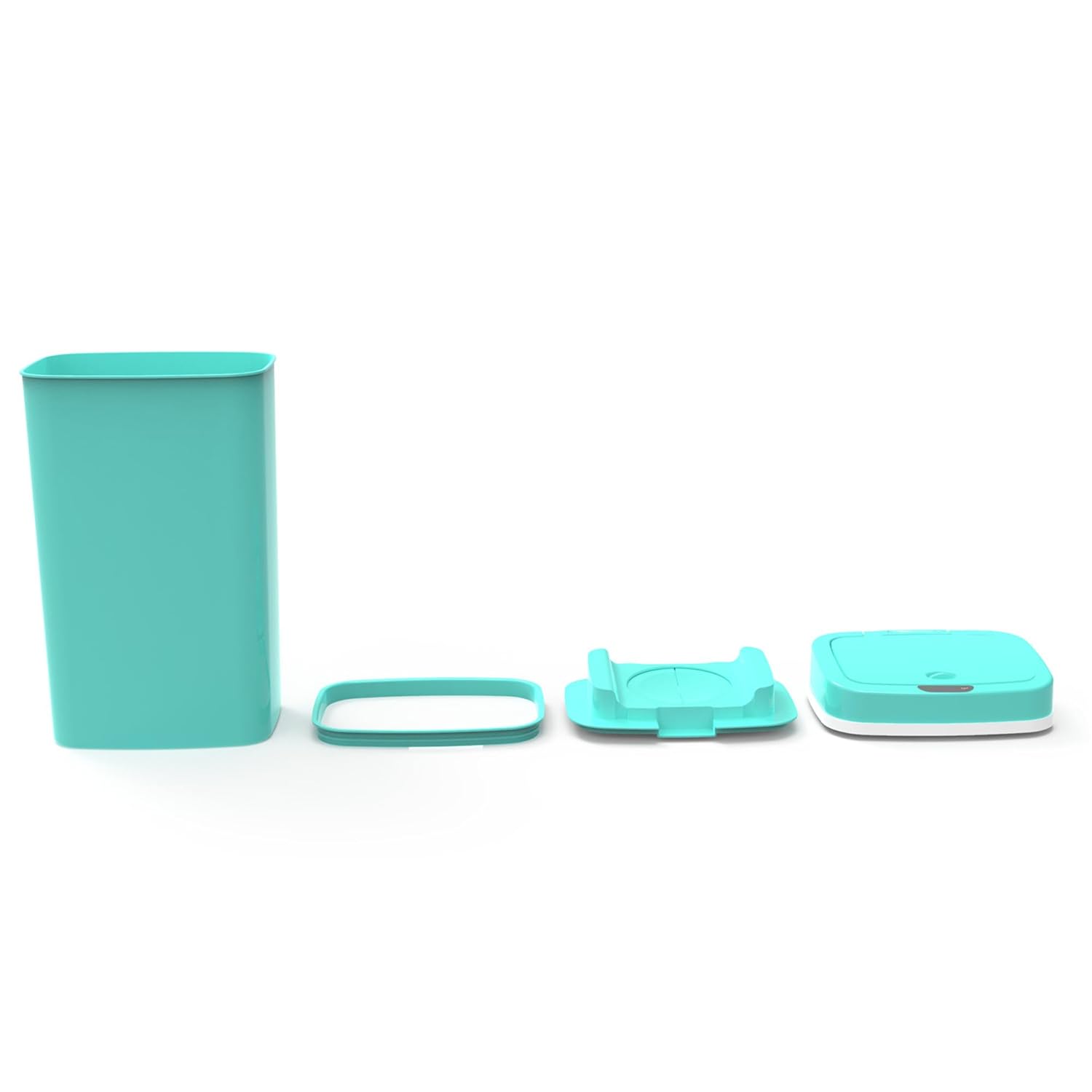Touchless Motion Sensor Smart Trash Can Handsfree Wave Open Soft Close Low Noise Bathroom Bedroom Dual Seal Removable Inner Lid Odorless Storage Auto Shut Battery Operated Plastic For Home (Teal Blue)
