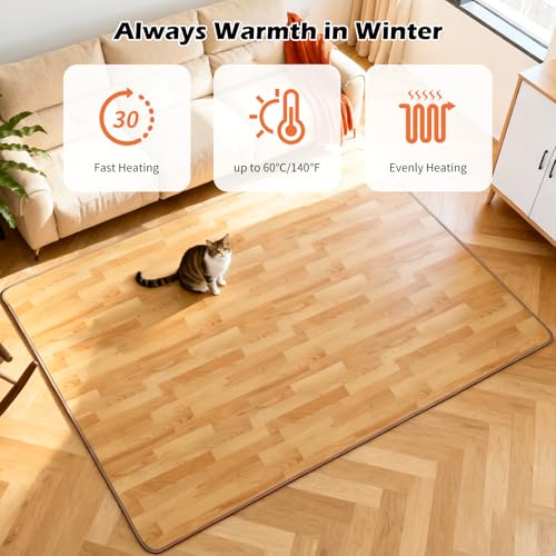 NujorWarm 120V Electric Heated Mat Easy Clean PVC Surface Heating Carpet Space Heater Floor Rug with Timer Fast Warm Up for Living Room Office Play Room 600W 39x59 inch DQ