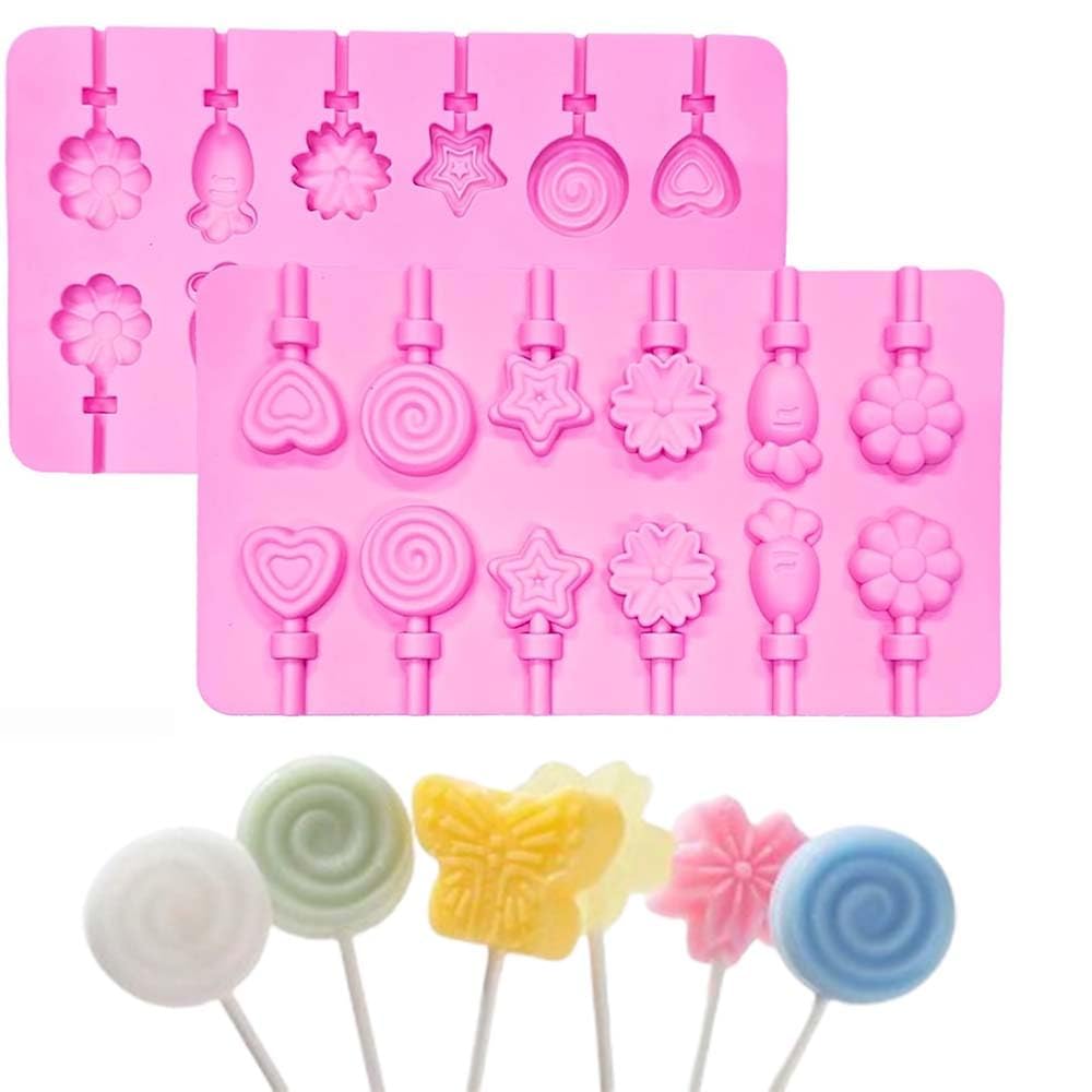 12 Cavity Silicone Lollipop Mould Set | Candy & Chocolate Stick molud | Multi Shape Flower, Star, Heart & Swirl Candy Mould | DIY Jelly, Ice Candy & Soap Mould | Non-Stick Flexible Reusable-image-35