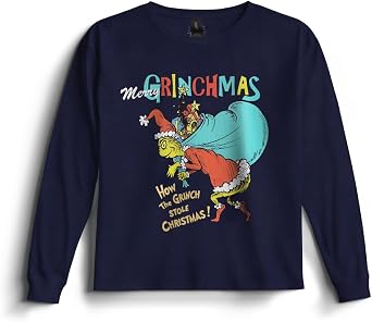 دكتور. تي شيرت عيد الميلاد للأولاد من Seuss The Grinch - بلوفر برقبة دائرية وأكمام طويلة للأطفال