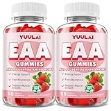 YUULAI Pack of 2 EAA Gummies Essential Amino Acids - All 9 Essential Aminos (EAA) and All Branched-Chain Aminos (BCAAs) for Muscle Recovery, Energy Support, Strawberry Flavor, 120 Count