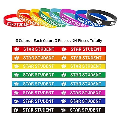 Wehhbtye 24Pcs Star Student Wristbands-Color Star Student Silicone Bracelets,Star Student Rubber Bracelets For School Classroom Teacher Recognition Award, Sports Office Education Activities Kids #TOP2