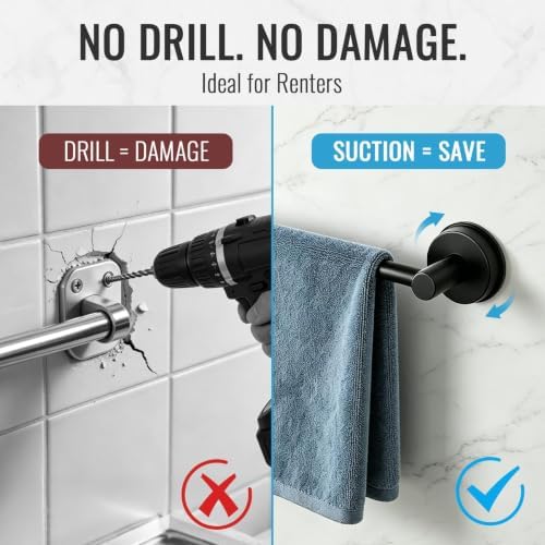 Meltrexni No Drill Suction Cup Towel Bar with Adjustable 14.6-24In - 3