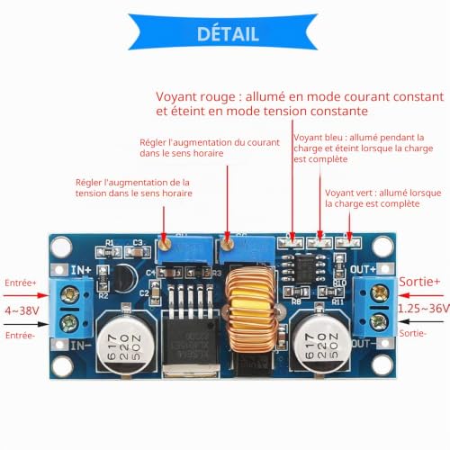 Youmile 2PCS DC 4-38V à 1.25-36V Convertisseur Abaisseur Abaisseur XL4015 5A Régulateur de Tension Abaisseur Module de Chargeur de Batterie au Lithium avec Fil 24AWG – vue 4