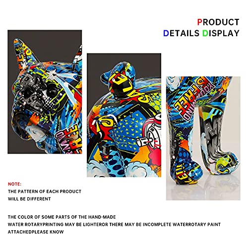 N-D Resin Colorful French Bulldog Statue Decor Figurines For Home Decor, Living Room Bedroom Office Decoration,Stand Artwork Decor Sculpture,Memorial Gift,Size：12.40X5.31X11.02 Inches #TOP3
