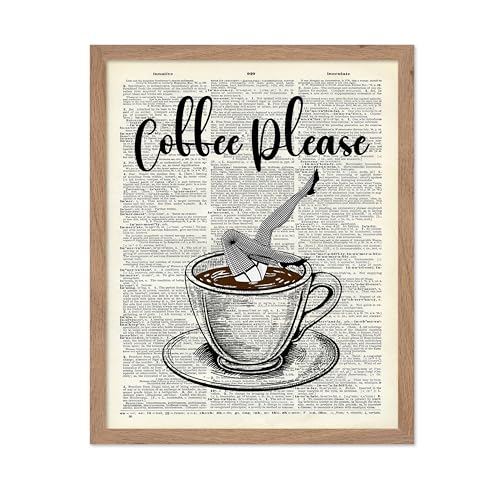 Poster Master Dictionary Art Poster - Coffee Please Print - Cafe Art - Gift for Men, Women, Coffee Lovers & Barista - Funny Decor for Kitchen, Bar, Restaurant or Dining Room, 16x20 Beige Framed