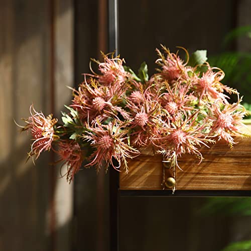 Romase 10 Branch Silk Artificial Thistle Flower Bouquet For Home Wedding Kitchen Office Bedroom Nursery Thistle Décor (Pink) #TOP4