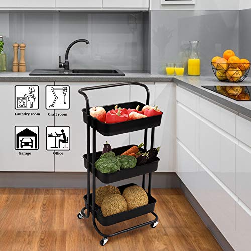 danpinera Slim Cart with Lockable Wheels & Hanging Cups & Hooks, Storage Organization Shelves for Kitchen, Bathroom, Office