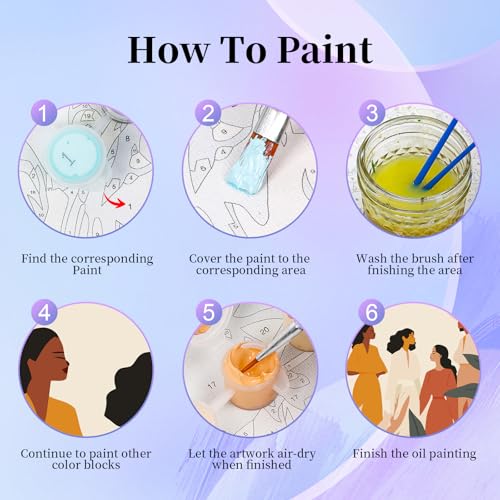 Image of 6 Pack Paint by Numbers Kit for Adults Beginner, Women Adult Paint by Number Kits on Canvas Without Frame, Women Power DIY Acrylic Oil Painting by Numbers Kits, Perfect for Home Decor 8x12 Inch