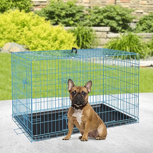 Image of BestPet | Dog Crate | 30 inch | Blue | Foldable Metal Kennel with Double Doors
