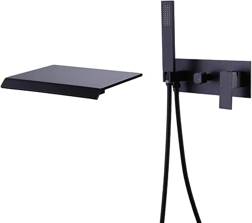 Artbath Grifo de pared para bañera con boquilla de cascada, níquel cepillado para baño, relleno de bañera de una sola manija con ducha de mano