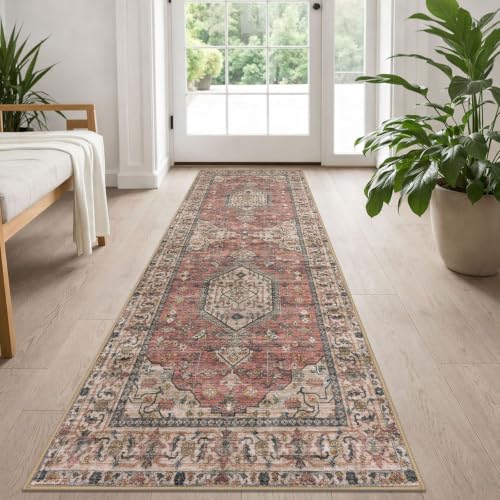 KUTA Vintage Washable Runner Rug 2x5 Runners Terracotta 5ft Hallway Rug