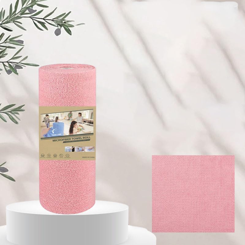 1 Roll/20pcs Quick Dry Microfiber Cleaning Cloths Roll Disposable Kitchen Towel Dish Cloth Reusable Cleaning Towel Rolls (Pink)