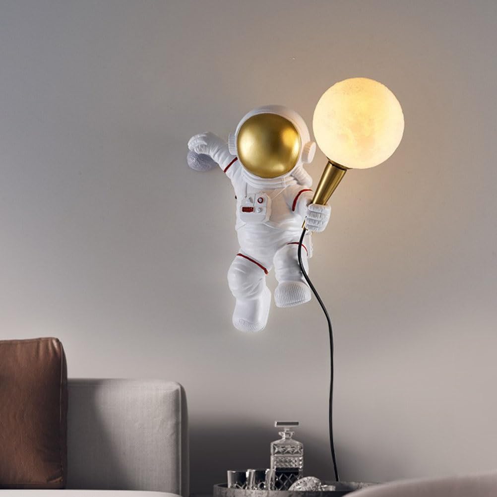 AoLa Lampa ścienna Księżyc Astronautyczna lampa ścienna do pokoju dziecięcego z przełącznikiem wewnątrz z wtyczką i kablem dziecięca lampka nocna Astronauta z nadrukiem 3D Lampka nocna do pokoju