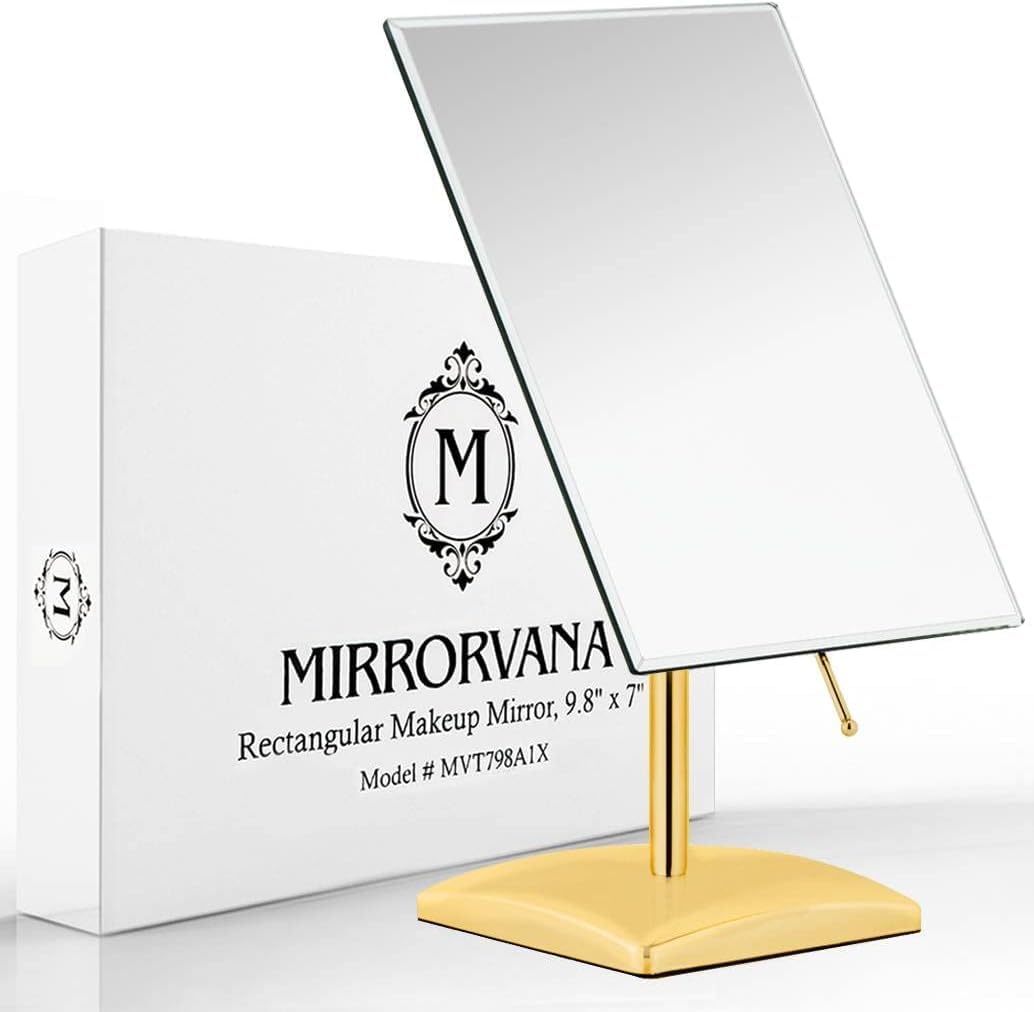 Mirrorvana Gold Large Free Standing Mirror For Bathroom Countertop, Dressing Table And Vanity Set - Classic Face Mirror For Makeup And Shaving - 25 X 18Cm (Gold)