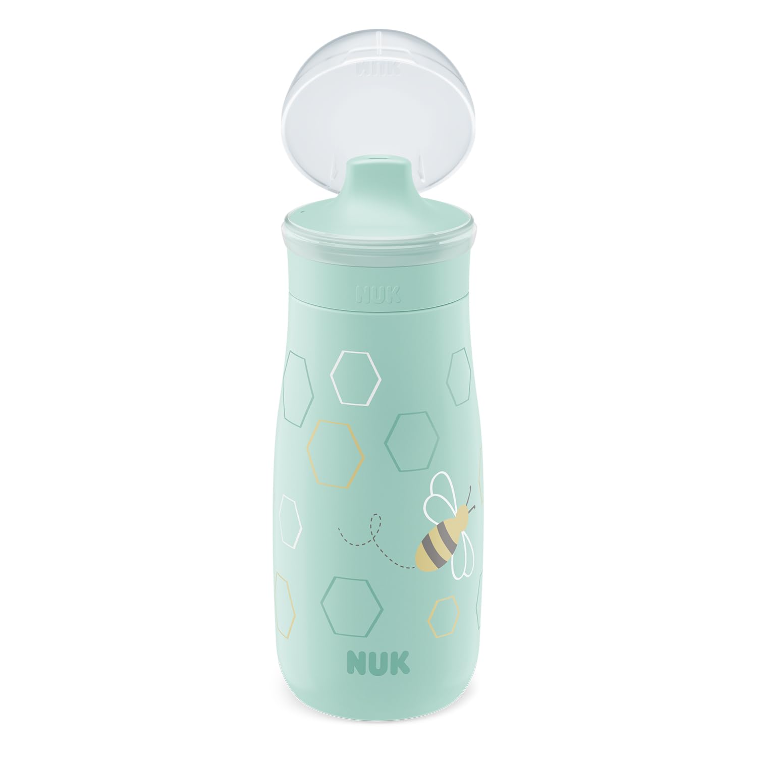 NUK Mini-Me Sip Tazza per bambini | 9+ mesi | 300 ml | Borraccia per bambini | Beccuccio temperato antigoccia | Infrangibile | Mint Bee