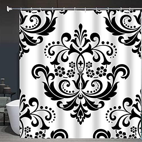 Abaysto Baroque Damask Floral Pattern Royal Flowers On Black And White Antique Gothic Bathroom Decor Shower Curtain Sets With Hooks Polyester Fabric Great Gift #TOP2