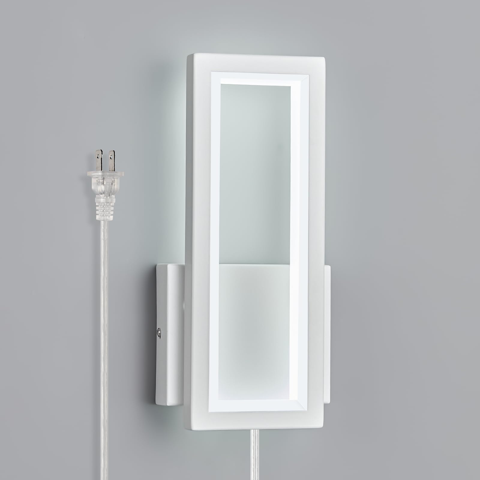 FDPBY Modern White Plug in Wall sconces 18W Indoor LED Simple Wall Fixture 6000K Rectangle Vanity Wall Lights for Living Room Bedroom Hallway Stairs(