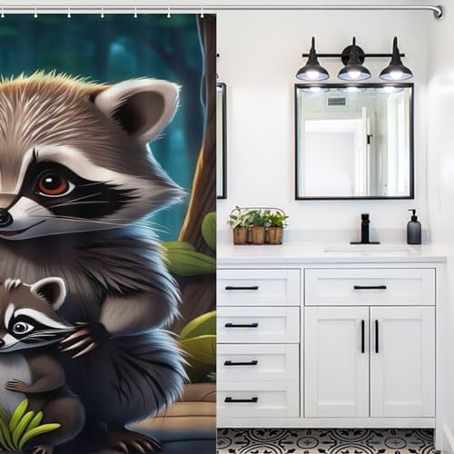 Rideau de douche raton laveur en polyester durable avec œillets renforcés