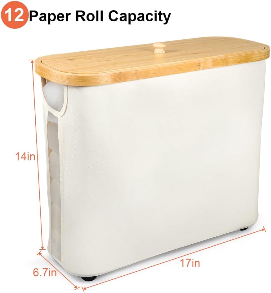 Picowe Toilet Paper Organizer Basket, Toilet Paper Bin with Lid, Beige - Image 2