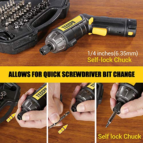 Cordless Screwdriver, 45PCS Accessories, 9+1 Torque Gears, 1/4'' Hex Quick Change, Self-lock Chuck, 6Nm Electric Screwdriver, 4V 2000mAh Li-ion, Adjustable 2 Position Handle with 2 LED - Black