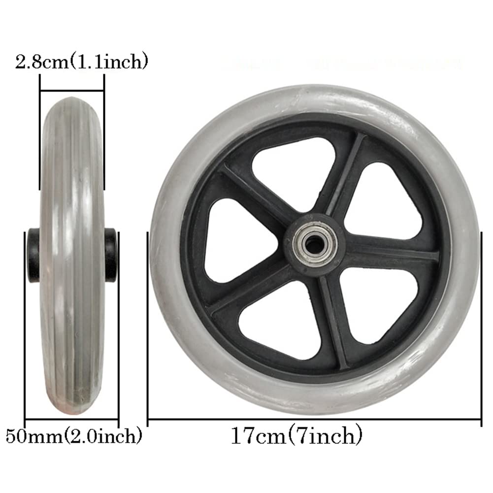7-calowe Wymiana Kółko,PU Solidne Przednie Koła Wózka Inwalidzkiego z Przednim Widelcem,Antypoślizgowe Gumowe Koła z Lożyskiem 5/16 "(8 mm)(2 Kawałki)