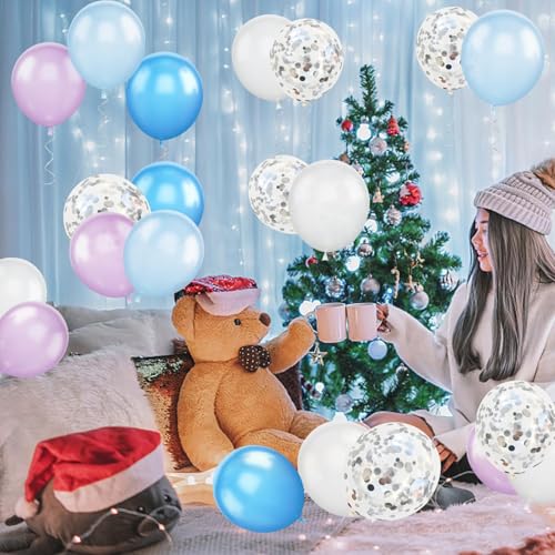 Image of Blue Purple Balloons, Light Purple Blue White Latex Balloon for Birthday