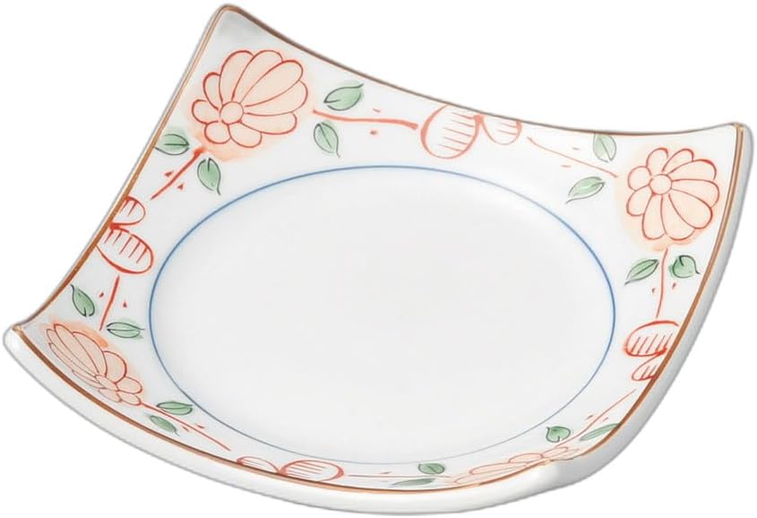 Akae Flower Arabesque Shokado Square Plate, 4.3 x 4.3 x 1.2 inches (11 x 11 x 3 cm) | Square Plate