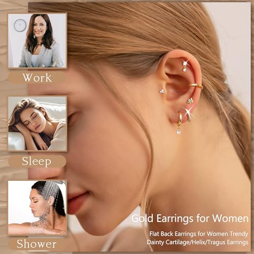 MILACOLATO Flat Back Earrings for Women Hypoallergenic Surgical Steel Earrings for Sensitive Ears Flatback Stud Earrings Screw Back Cartilage Earring Sets for Multiple Piercing 25Pcs2