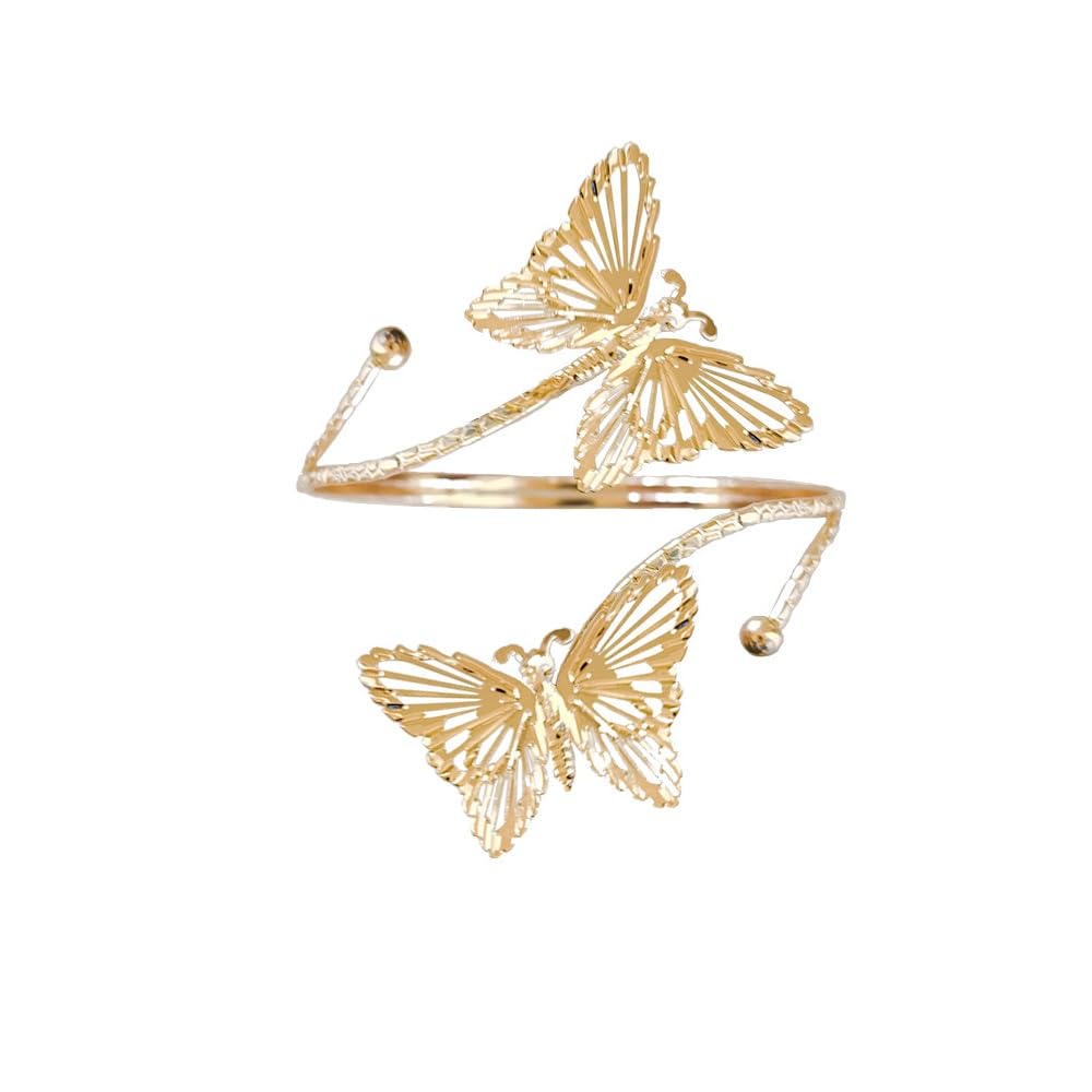Caiyao Boho Upper Arm Bracelet Cuff Bangle Gold Silver Butterfly Cuff Bracelets Mental Open Upper Arm Bangle Bracelet Adjustable Armband Jewelry for