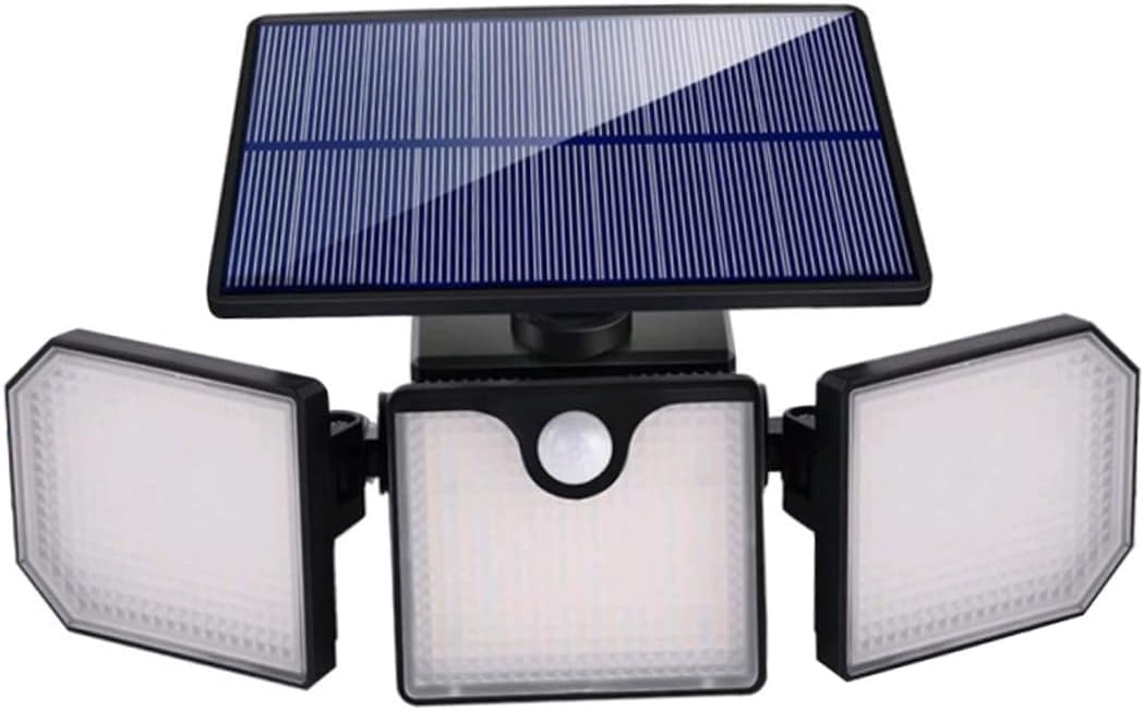 Head Solar Security Light with Motion Sensor Outdoor Solar Flood Lamp with Flashing and Warning Lights Induction Lighting for Garden