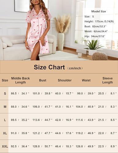 Marvmys Women's Sleepshirts Satin Silk Nightgown Short Sleeve Sleepwear Striped Boyfriend Pajama Dress M - image 6