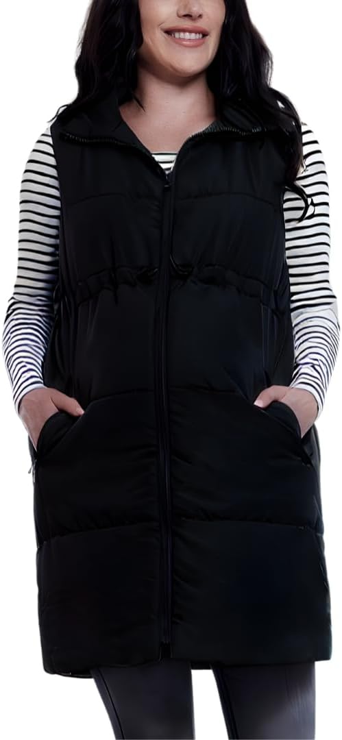 Motherhood Maternity Women's Sleeveless Long Pregnancy Puffer Vest with Pockets