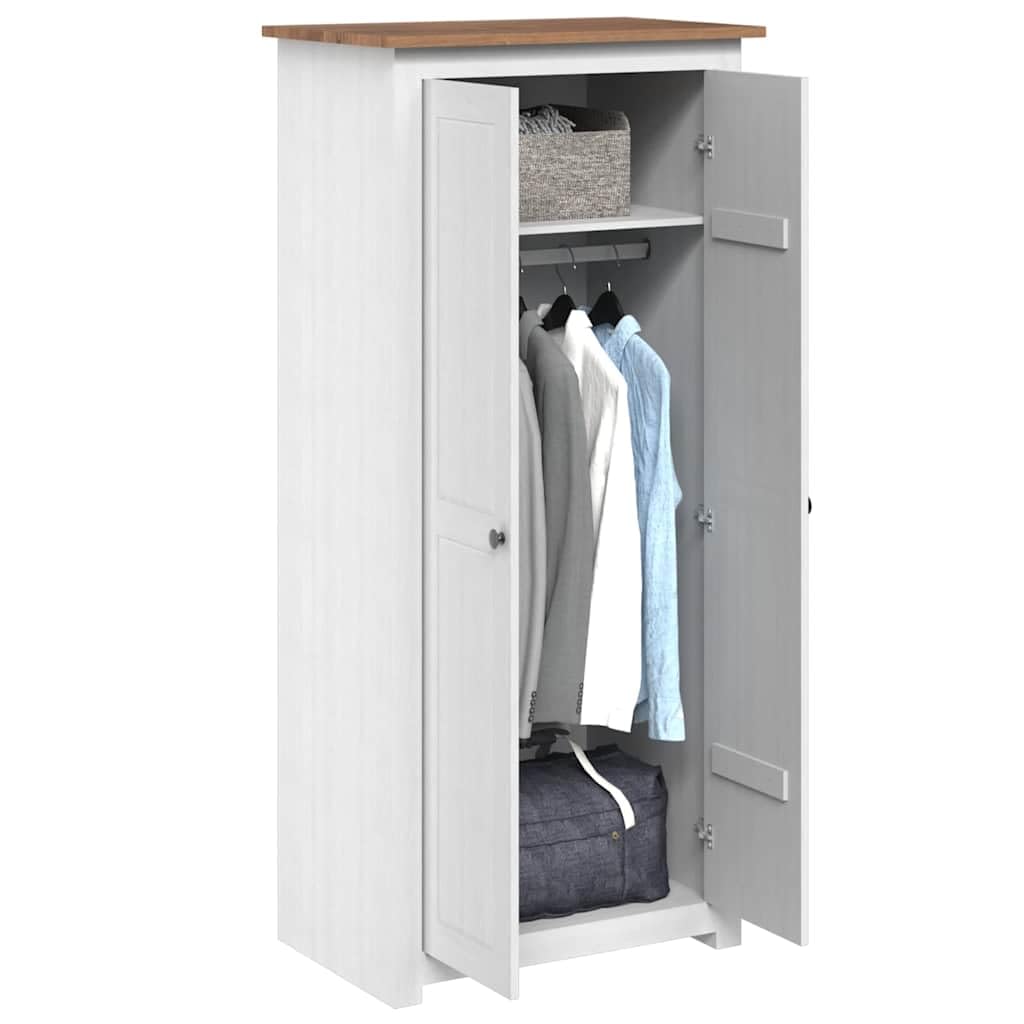Armoire blanche 80 x 50 x 171,5 cm en bois massif avec 2 compartiments et barre de suspension pour chambre à coucher, chambre d'enfant, couloir, espace de rangement, vestiaire, robuste