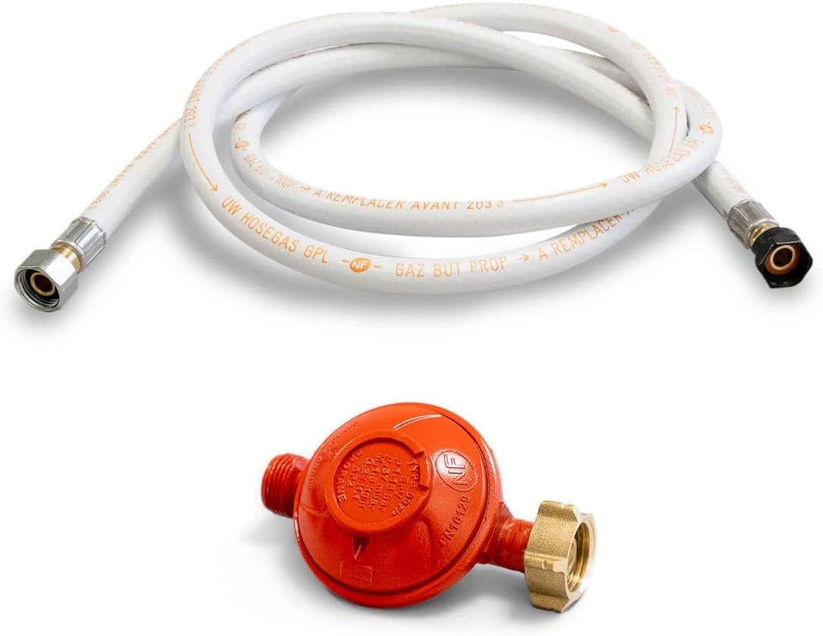 Kit Détendeur Gaz Butane 28 Mbar + Tuyau Flexible 1,5m - Pour Chauffage, Cuisinière, Réchaud