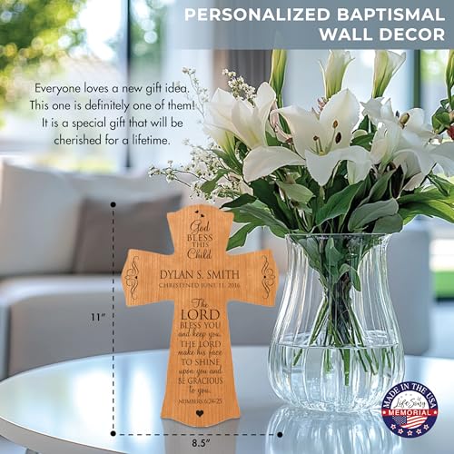 Image of LifeSong Milestones Personalized Baptism 1st Holy Communion Christening Wall Cross Decoration God Bless This Child the Lord Bless You and Keeps You (8.5 inch x 11 inch, Cherry)