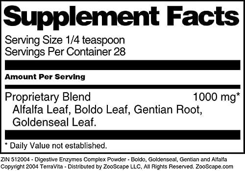 Miniatura 3 de Terravita Polvo Complejo de Enzimas Digestivas - Boldo, Goldenseal, Genciana y Alfalfa (1 oz, ZIN 512004)