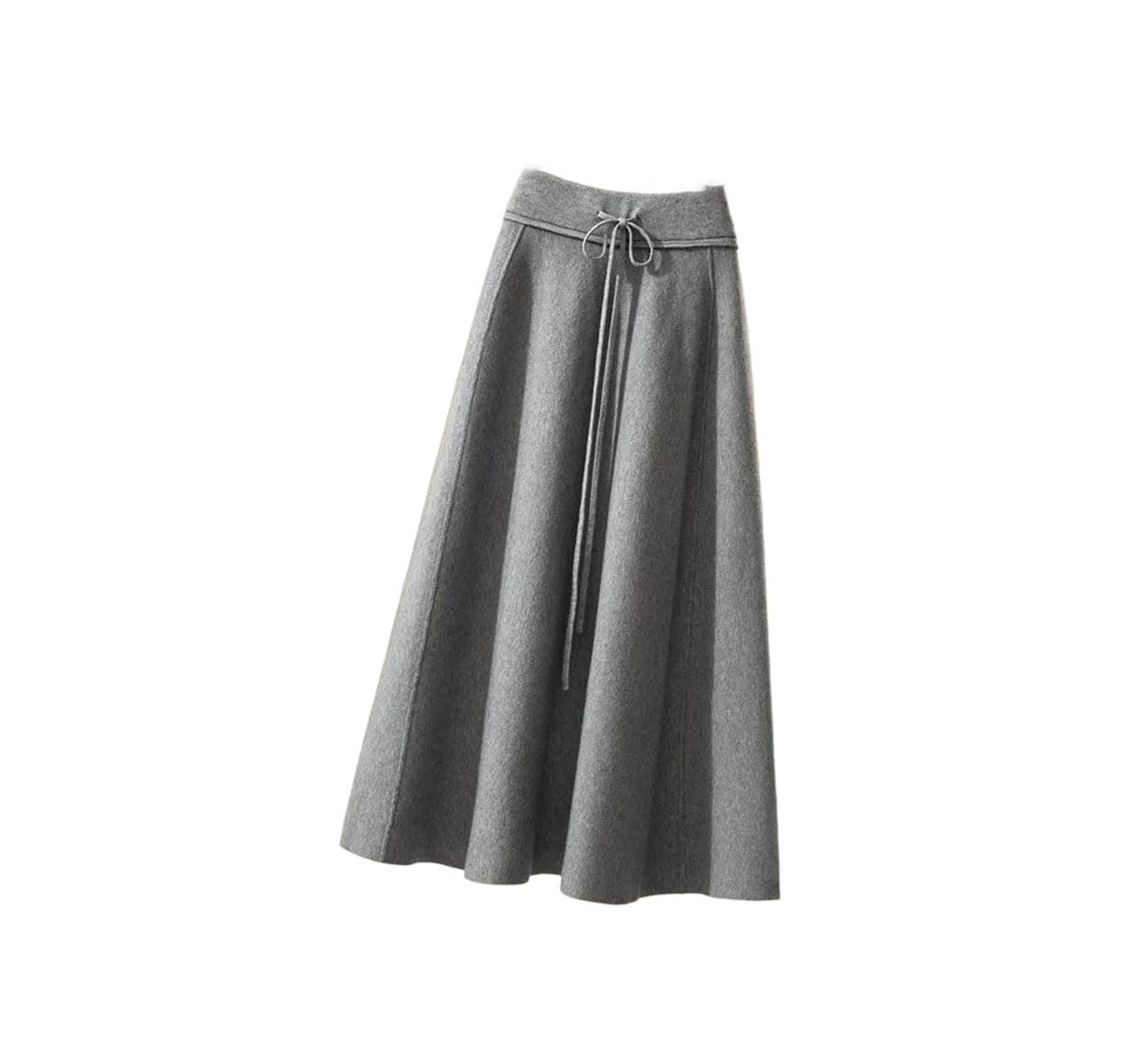 Women Solid Wool Elastic High Waist Skirt Lace Up Pleated Office Mid-Length A-Line Knitted Skirt