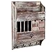 MyGift Torched Wood Wall Mounted Entryway Organizer with Mail Holder and Multiple Accessories Storage Compartments, Pull Out Drawers and 4 Dual Key Hooks