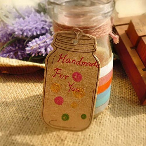 Mason Jar Shaped Tags,100PCS Mini Kraft Paper Gift Tags,Craft Card Tag,Gift Wrap Tags,Creative Blank Craft Paper Label DIY Hang Tags with Jute Twine (7.5x4.5cm Brown)
