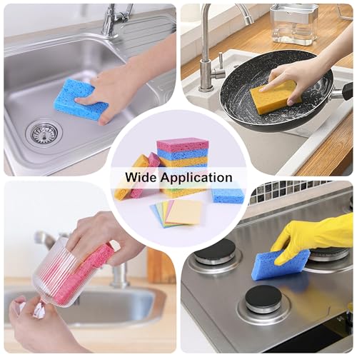 Image of 12 Pack Eco-Friendly Super Absorbent Kitchen Sponges - Non-Scratch Compressed Sponges for Dishwashing and Multi-Purpose Cleaning