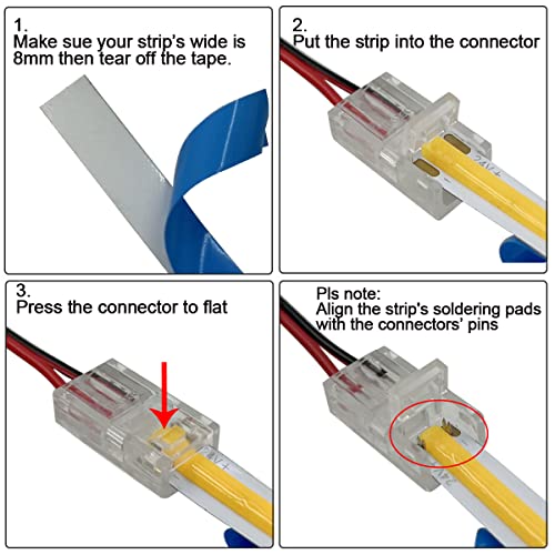 Hamrvl 12 Pack 8Mm Cob Led Strip Light Connectors 2 Pin, Led Strip To Wire Solderless Transparent Track Lighting Adapter Connection With 6M/19.68Ft Led Wire Extension Cable For White Led Tape 12/24V #TOP5