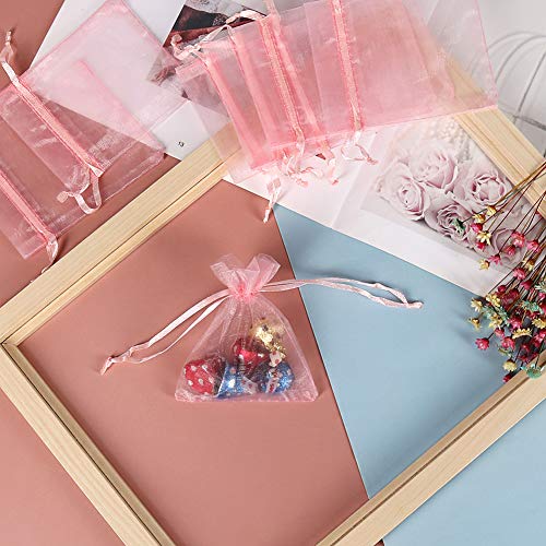 Image of HRX Package Blush Pink Organza Bags 3x4 inch 100pcs, Mesh Gift Bags Jewelry Pouches Drawstring Empty Sachet for Shower Party Favor Present Giveaways