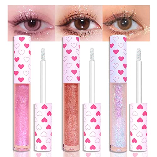 3Pcs Korean Colorful Glitter Eyeshadow Eyeliner Liquid,White Pink Gold Liquid Glitter Eyeliner Eyeshadow Korean,Long Lasting Quick Korean Glitter Eyeliner,Asian Liquid Glitter-Vegan&Cruelty Free #TOP18