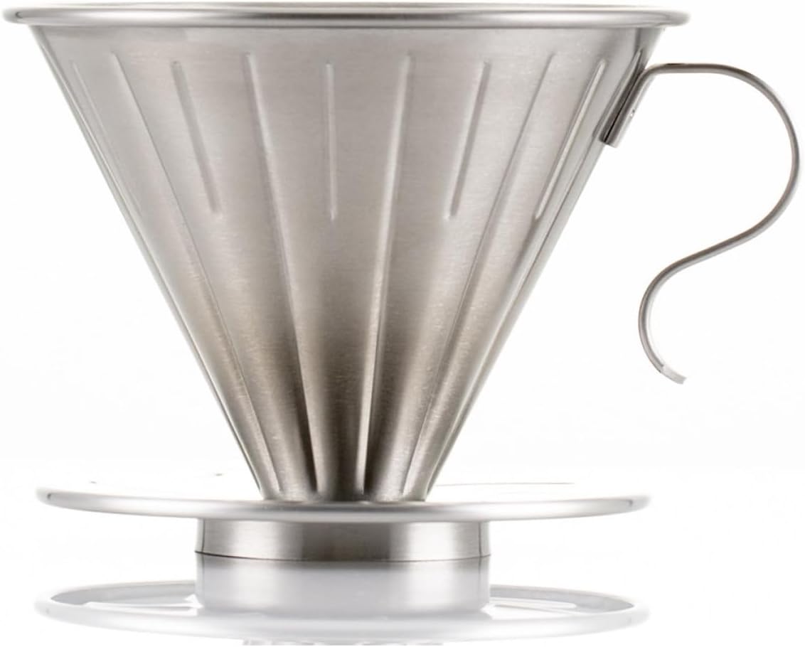 SHINEOFI Stainless Steel Coffee Dripper Cone Filter, Permanent Coffee Maker for 1-4 Cups, Embossed Metal Manual Brewer with Separate Stand, Suitable for Home and Office Brewing