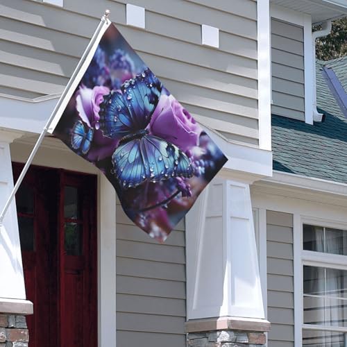 Drapeau extérieur robuste anti-usure toutes saisons motif rose violette