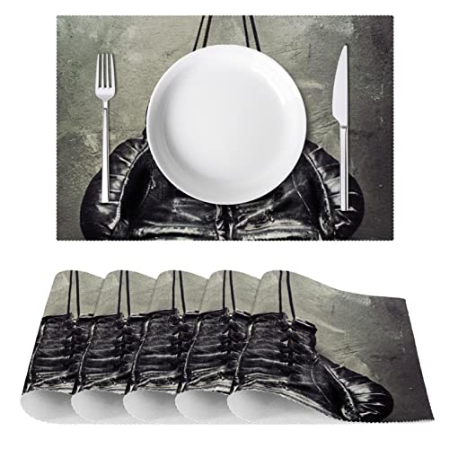 Old Boxing Gloves Hang On Nail On Texture Wall. Retirement Concept Dining Table Placemat Washable Place Mats, 12 X 18 Inch #TOP1
